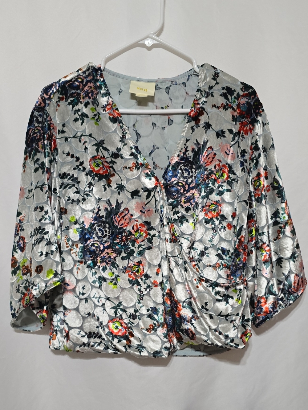 Anthropologie Maeve Umi Velvet Burnout Wrap Blouse Floral Silk Blend Sz Small